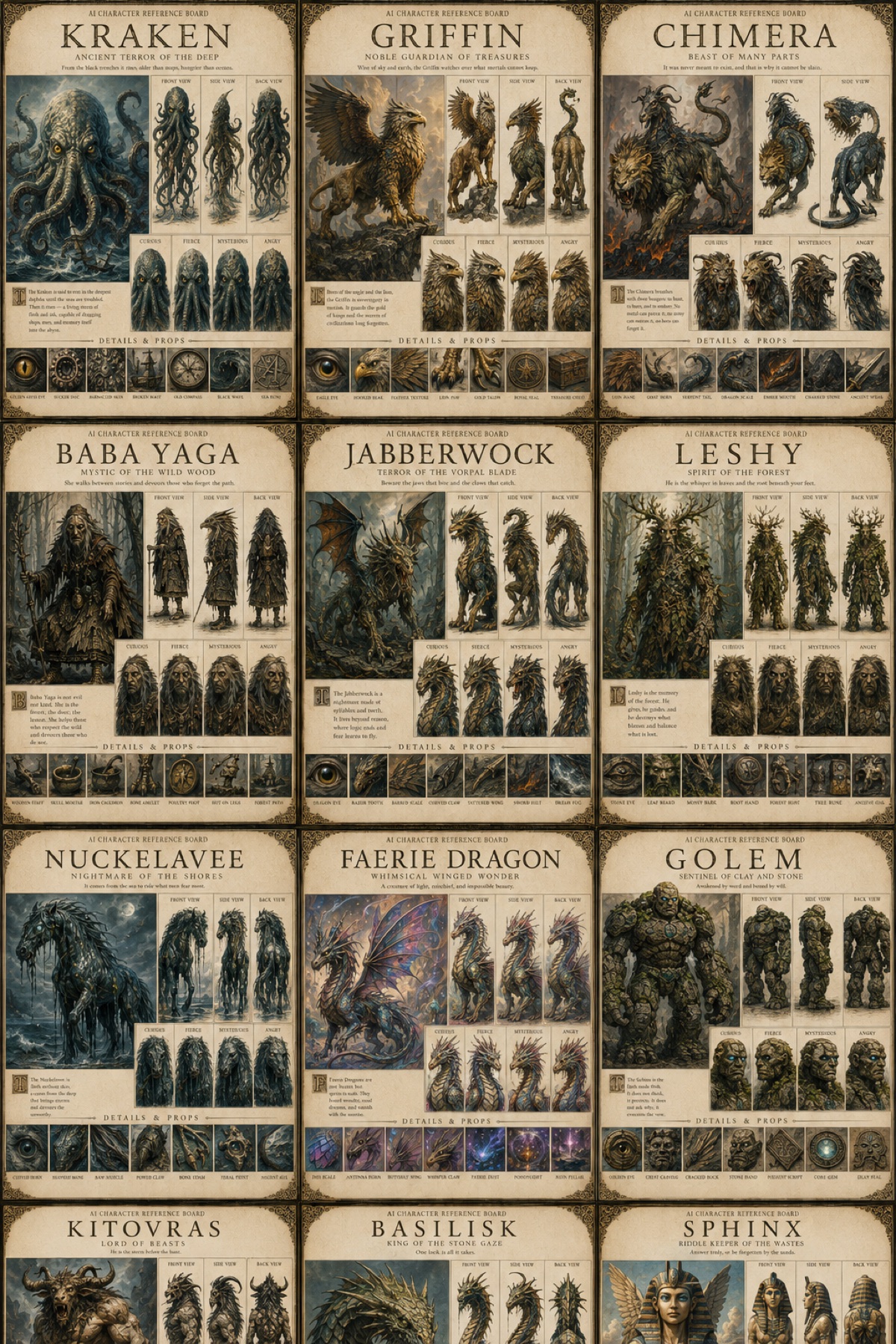 Cinematic creature and monster casting boards