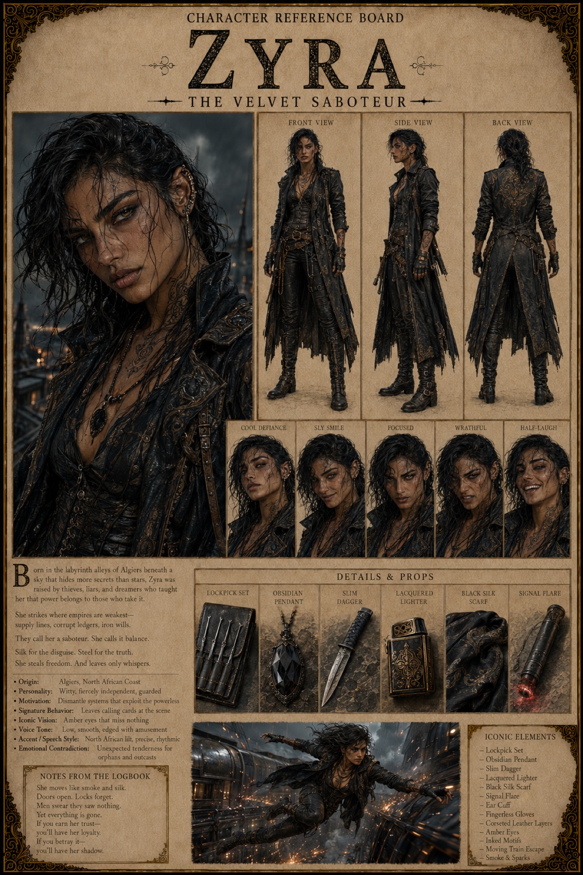 Zyra, The Velvet Saboteur reference board